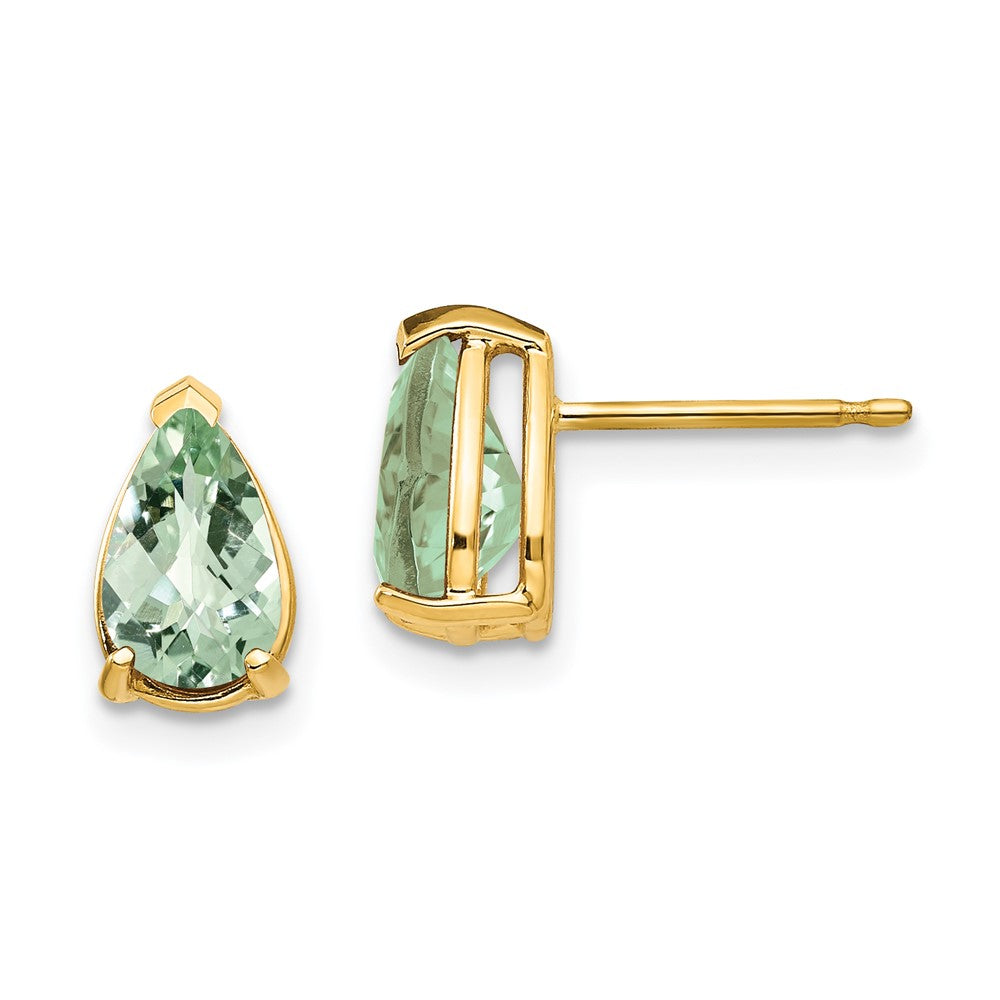 14K Gelbgold Ohrringe mit 8x5 mm birnenförmigem Schachbrett-Schliff grünem Quarz