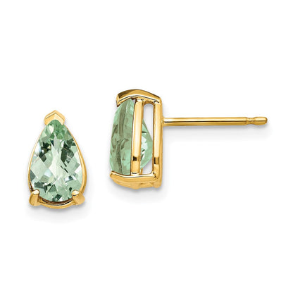 14K Gelbgold Ohrringe mit 8x5 mm birnenförmigem Schachbrett-Schliff grünem Quarz