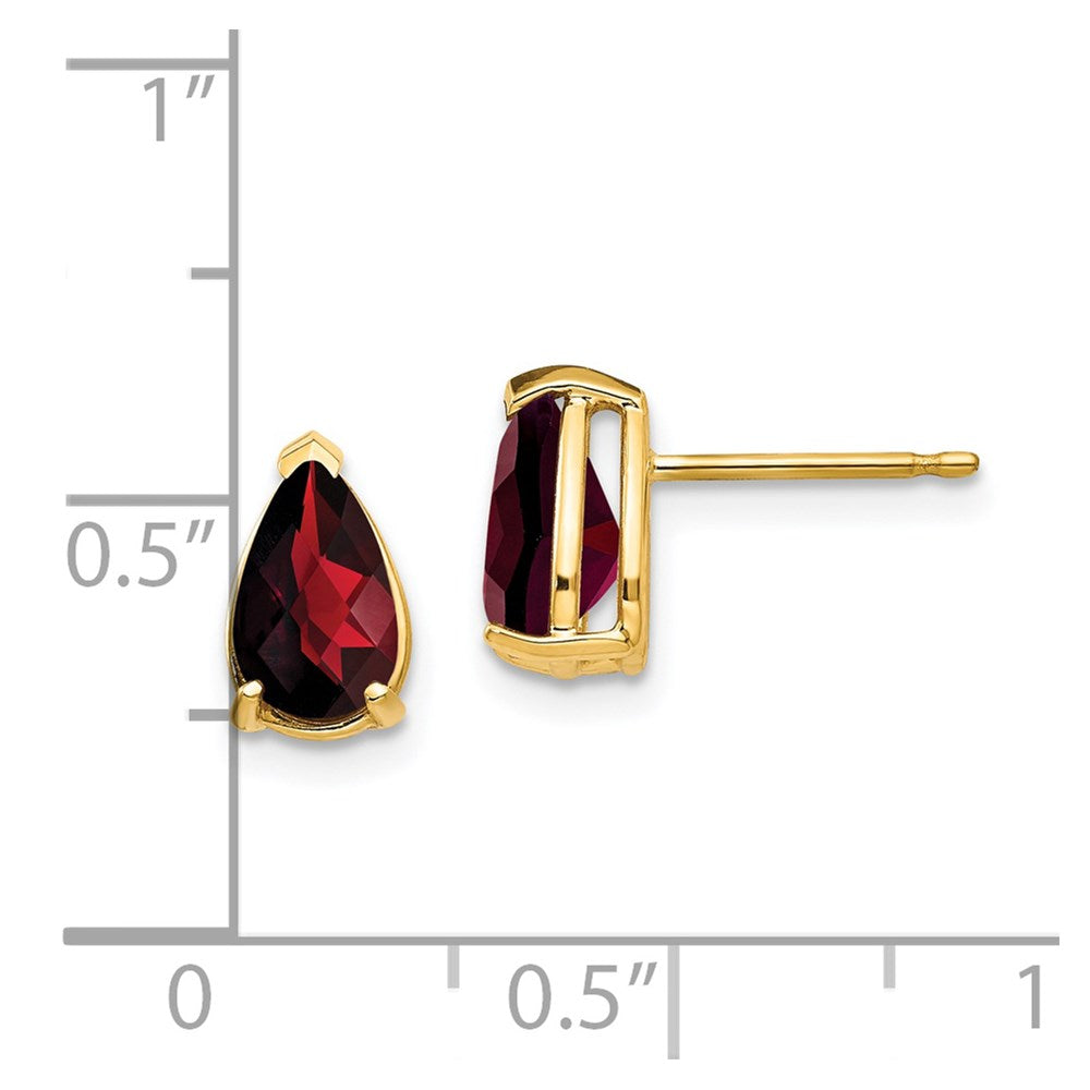 14K Gelbgold Ohrringe mit birnenförmigem Granat im Schachbrettschliff, 8x5 mm