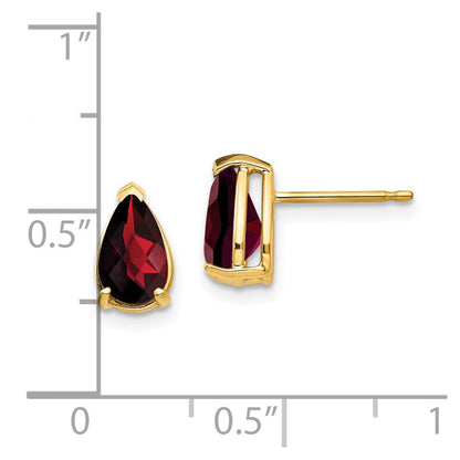 14K Gelbgold Ohrringe mit birnenförmigem Granat im Schachbrettschliff, 8x5 mm