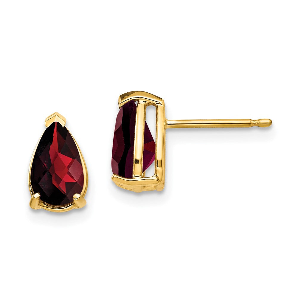 14K Gelbgold Ohrringe mit birnenförmigem Granat im Schachbrettschliff, 8x5 mm
