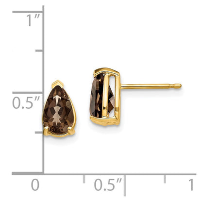 14K Gelbgold Ohrringe mit birnenförmigem Rauchquarz, gelb, 8x5 mm