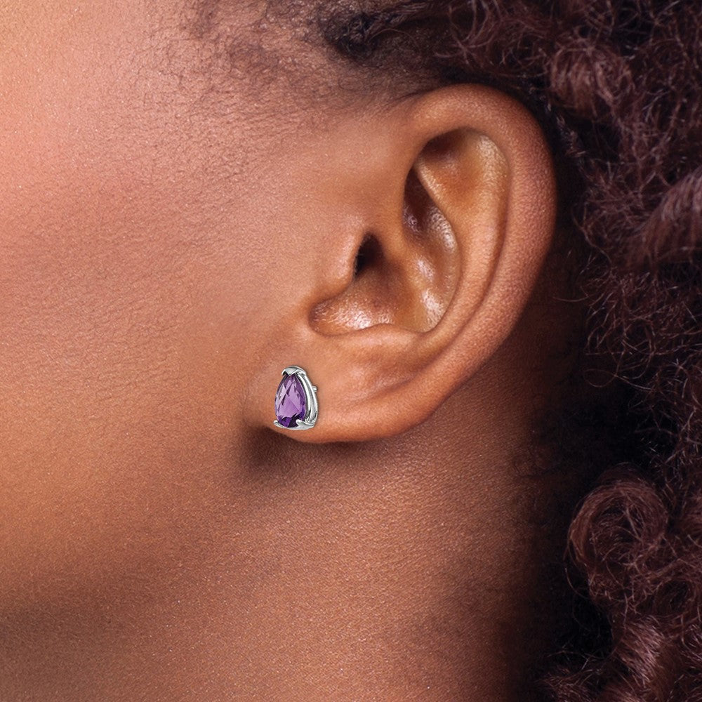 14K Weißgold Ohrringe mit Amethyst im Scherenschliff im Birnenschliff, 8x5 mm