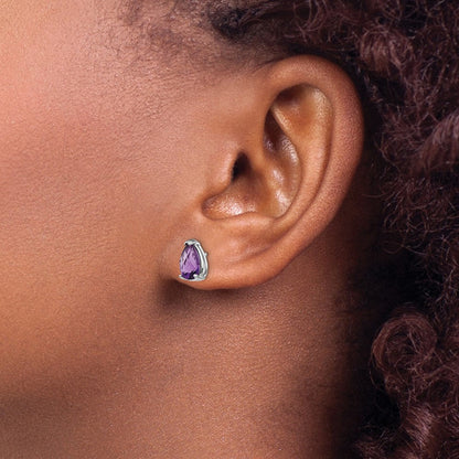 14K Weißgold Ohrringe mit Amethyst im Scherenschliff im Birnenschliff, 8x5 mm