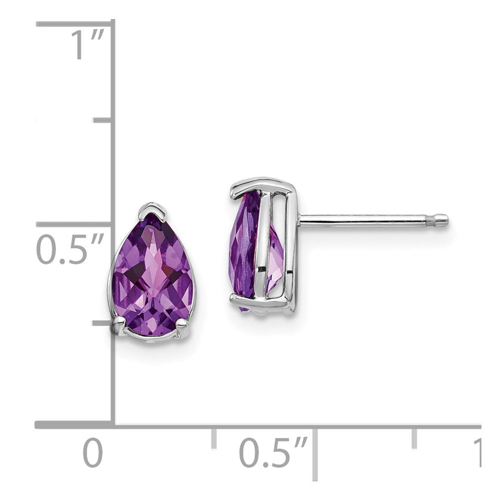 14K Weißgold Ohrringe mit Amethyst im Scherenschliff im Birnenschliff, 8x5 mm