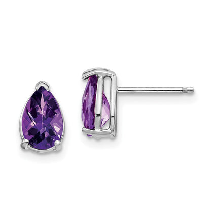 14K Weißgold Ohrringe mit Amethyst im Scherenschliff im Birnenschliff, 8x5 mm