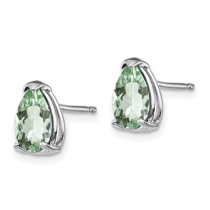 14K Weißgold Ohrringe mit birnenförmigem grünem Quarz (8x5 mm)
