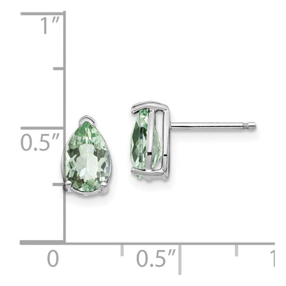 14K Weißgold Ohrringe mit birnenförmigem grünem Quarz (8x5 mm)