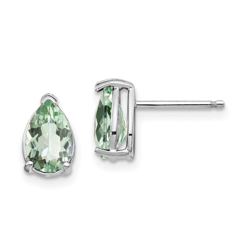 14K Weißgold Ohrringe mit birnenförmigem grünem Quarz (8x5 mm)