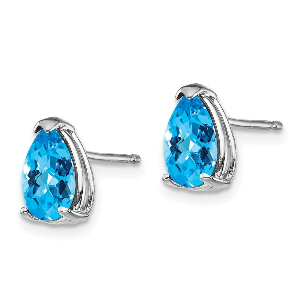 14K Weißgold Ohrringe mit 8x5 mm birnenförmigem Blautopas im Schachbrettschliff