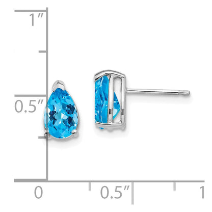14K Weißgold Ohrringe mit 8x5 mm birnenförmigem Blautopas im Schachbrettschliff