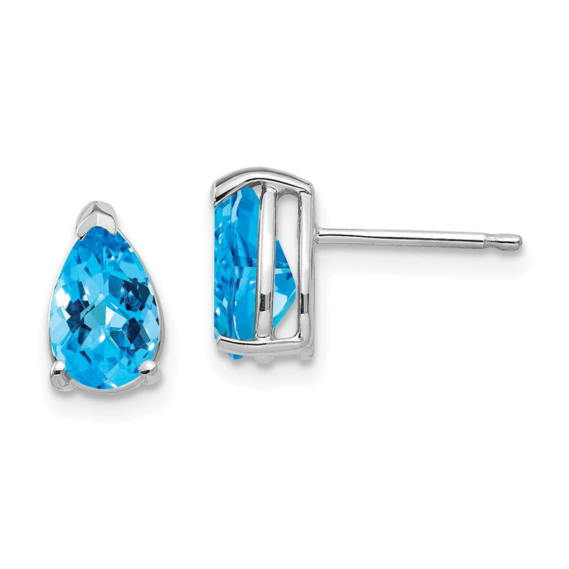 14K Weißgold Ohrringe mit 8x5 mm birnenförmigem Blautopas im Schachbrettschliff