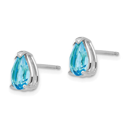 14K Weißgold Ohrringe mit 8x5 mm Blautopas im Birnenschliff