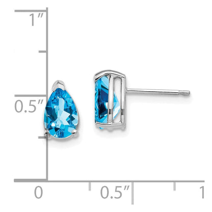 14K Weißgold Ohrringe mit 8x5 mm Blautopas im Birnenschliff