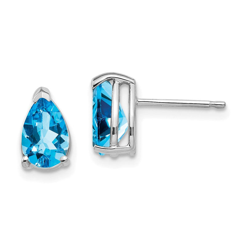 14K Weißgold Ohrringe mit 8x5 mm Blautopas im Birnenschliff