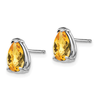 14K Weißgold Ohrringe mit Citrin im Karo-Schliff, 8x5mm, Birnenform
