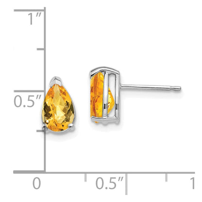 14K Weißgold Ohrringe mit Citrin im Karo-Schliff, 8x5mm, Birnenform
