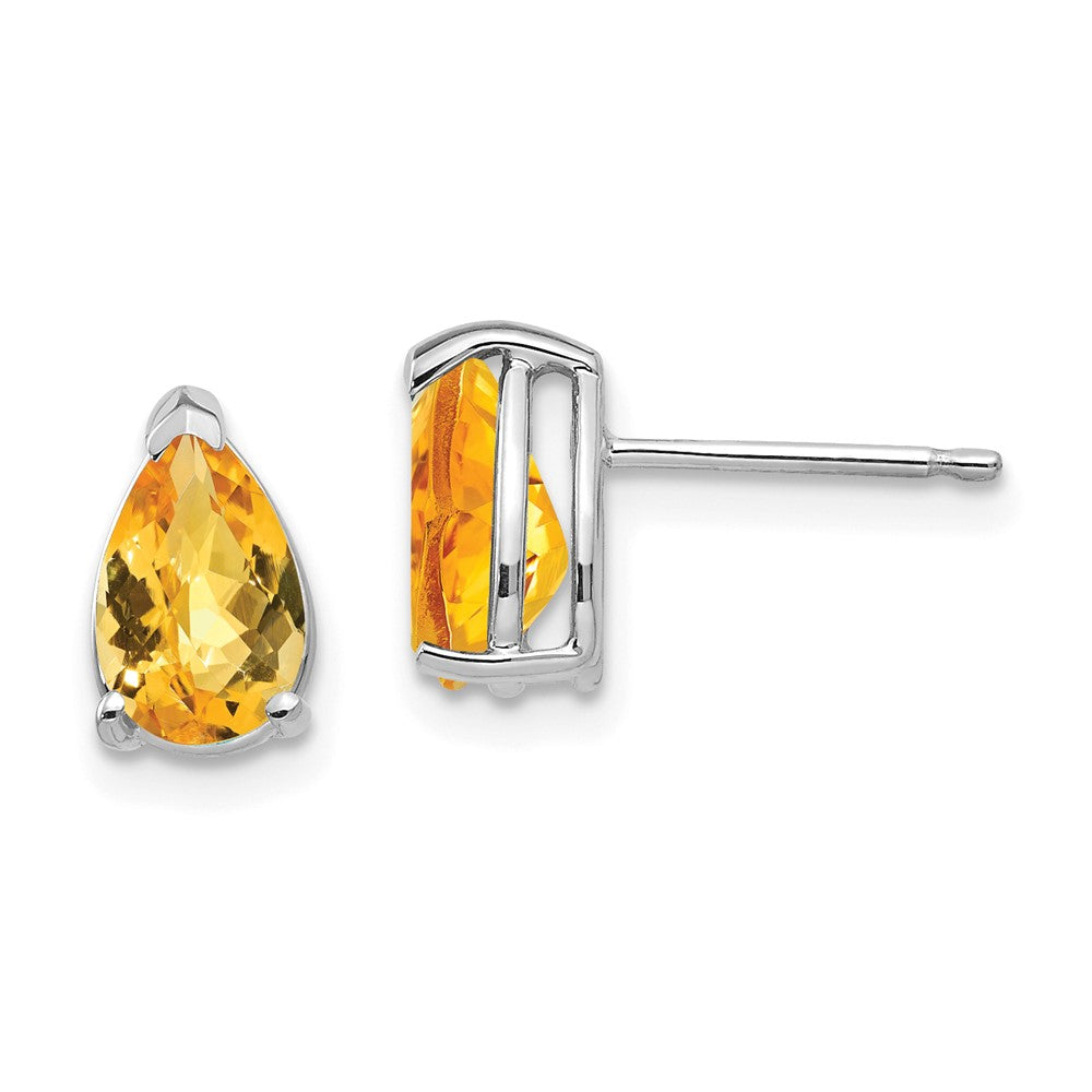 14K Weißgold Ohrringe mit Citrin im Karo-Schliff, 8x5mm, Birnenform