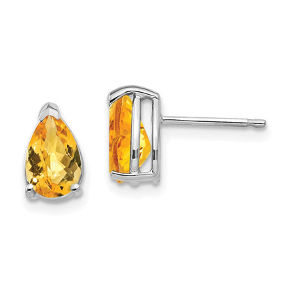 14K Weißgold Ohrringe mit Citrin im Karo-Schliff, 8x5mm, Birnenform