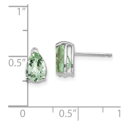 14K Weißgold Ohrringe mit 8x5 mm birnenförmigem Grün-Quarz im Checker-Cut
