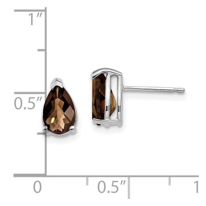 14K Weißgold Ohrringe mit 8x5 mm Rauchquarz in Gelbgold-Farbton, Birnenform, Karree-Schliff