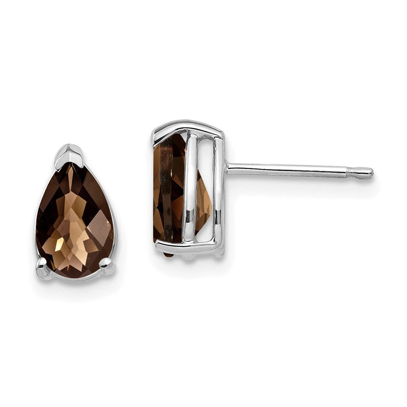 14K Weißgold Ohrringe mit 8x5 mm Rauchquarz in Gelbgold-Farbton, Birnenform, Karree-Schliff