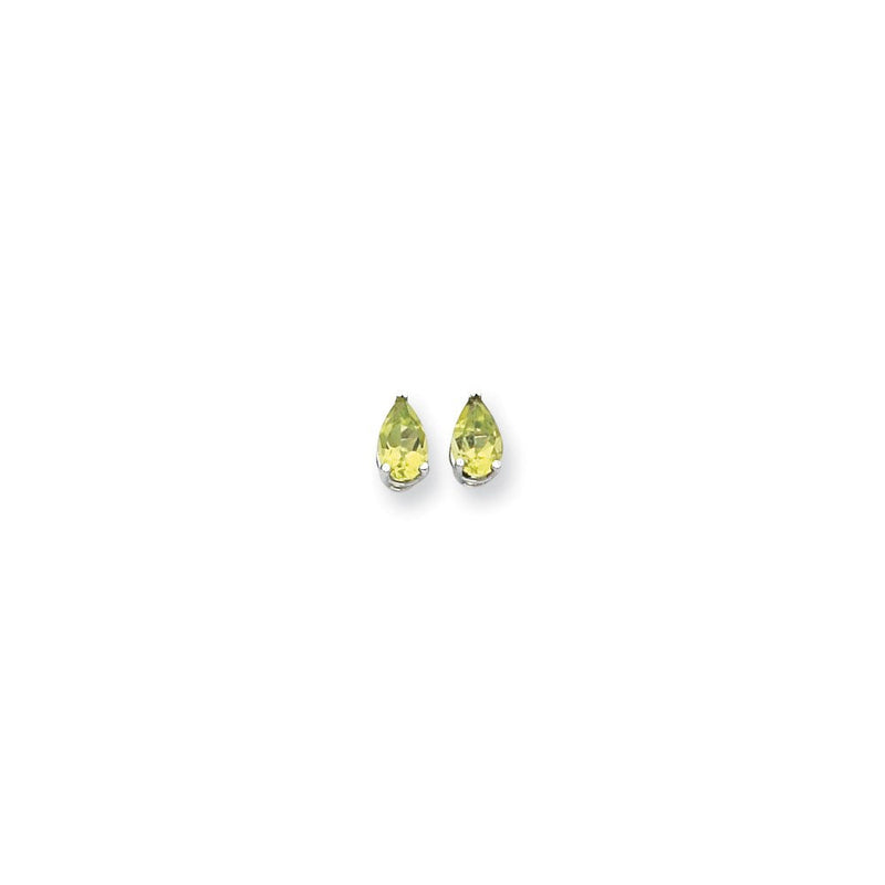 14K Weißgold Ohrringe mit 8x5mm Peridot im Schachbrettschliff, Birnenform