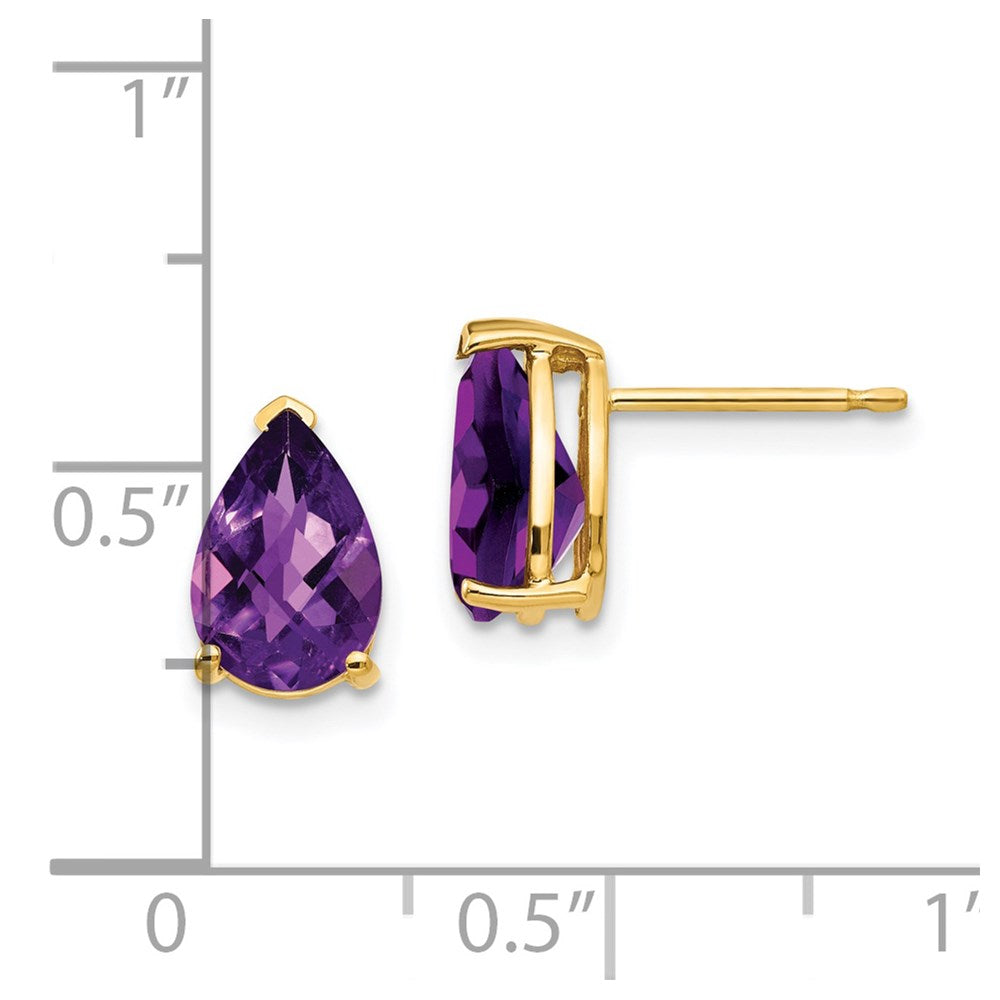 14K Gelbgold Ohrringe mit birnenförmigem Amethyst im Schachbrettschliff, 9x6 mm