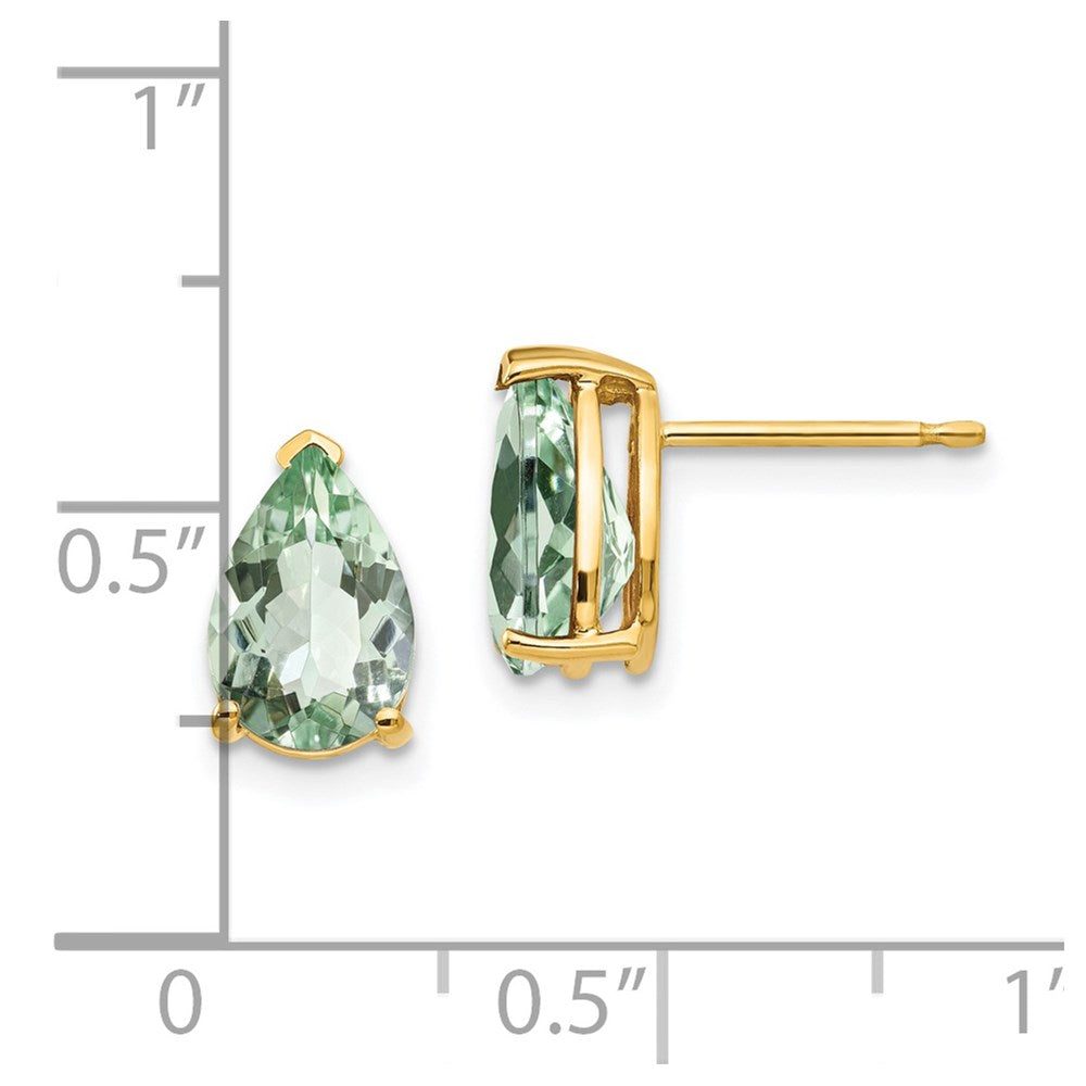 14K Gelbgold Ohrringe mit 9x6 mm birnenförmigem grünem Quarz