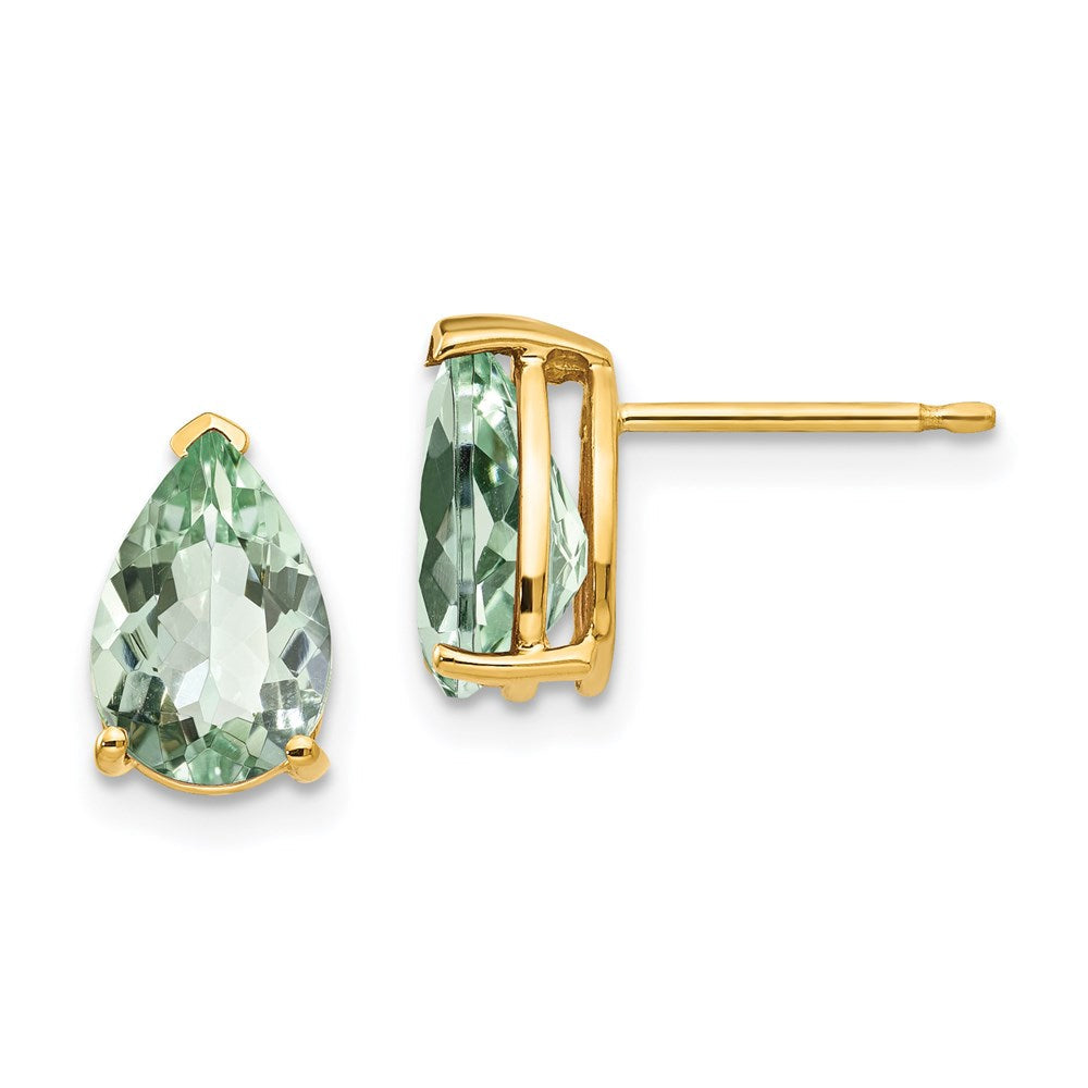 14K Gelbgold Ohrringe mit 9x6 mm birnenförmigem grünem Quarz