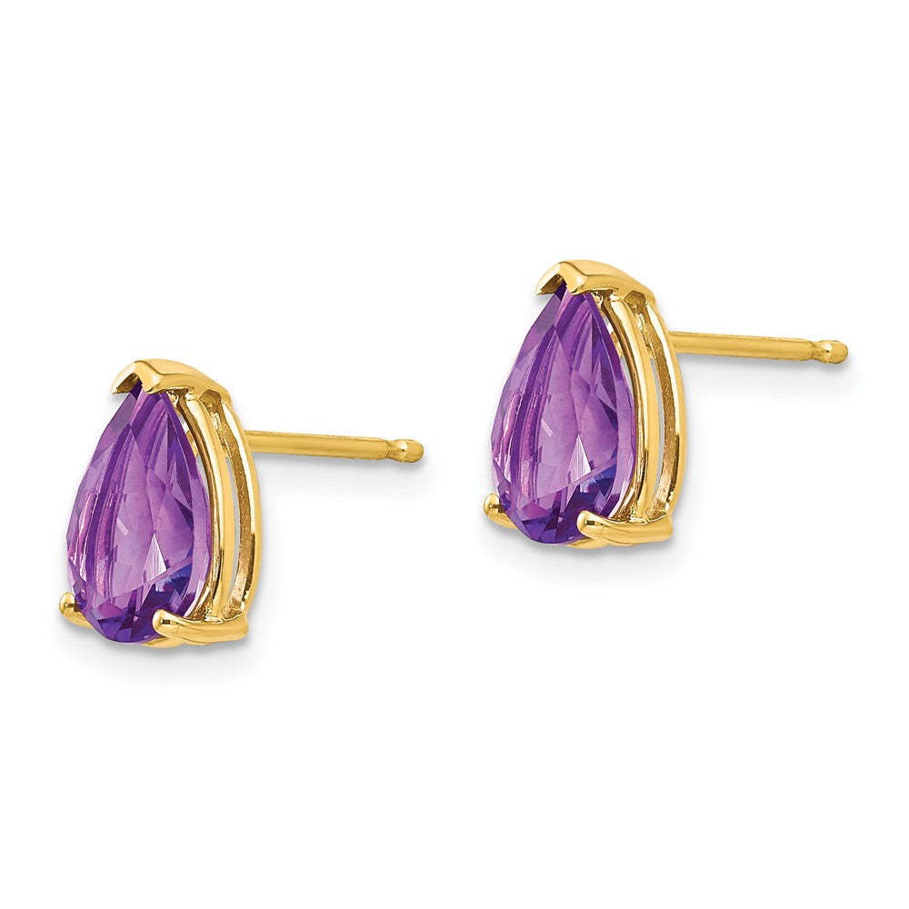 14K Gelbgold Ohrringe mit birnenförmigem Amethyst, 9x6 mm