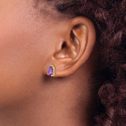 14K Gelbgold Ohrringe mit birnenförmigem Amethyst, 9x6 mm