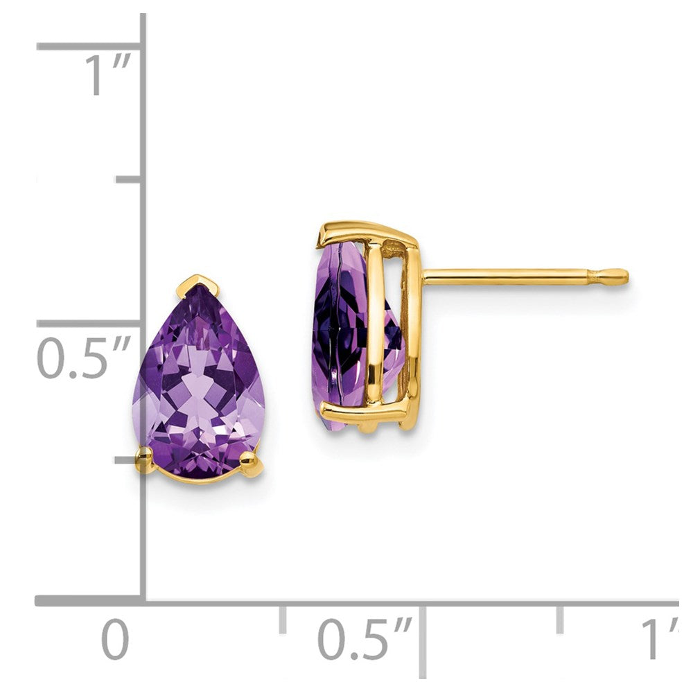 14K Gelbgold Ohrringe mit birnenförmigem Amethyst, 9x6 mm