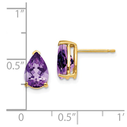 14K Gelbgold Ohrringe mit birnenförmigem Amethyst, 9x6 mm