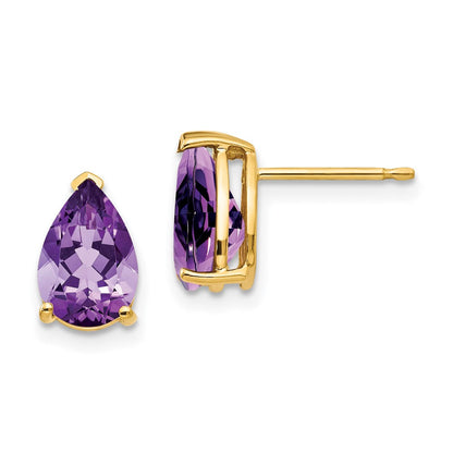14K Gelbgold Ohrringe mit birnenförmigem Amethyst, 9x6 mm