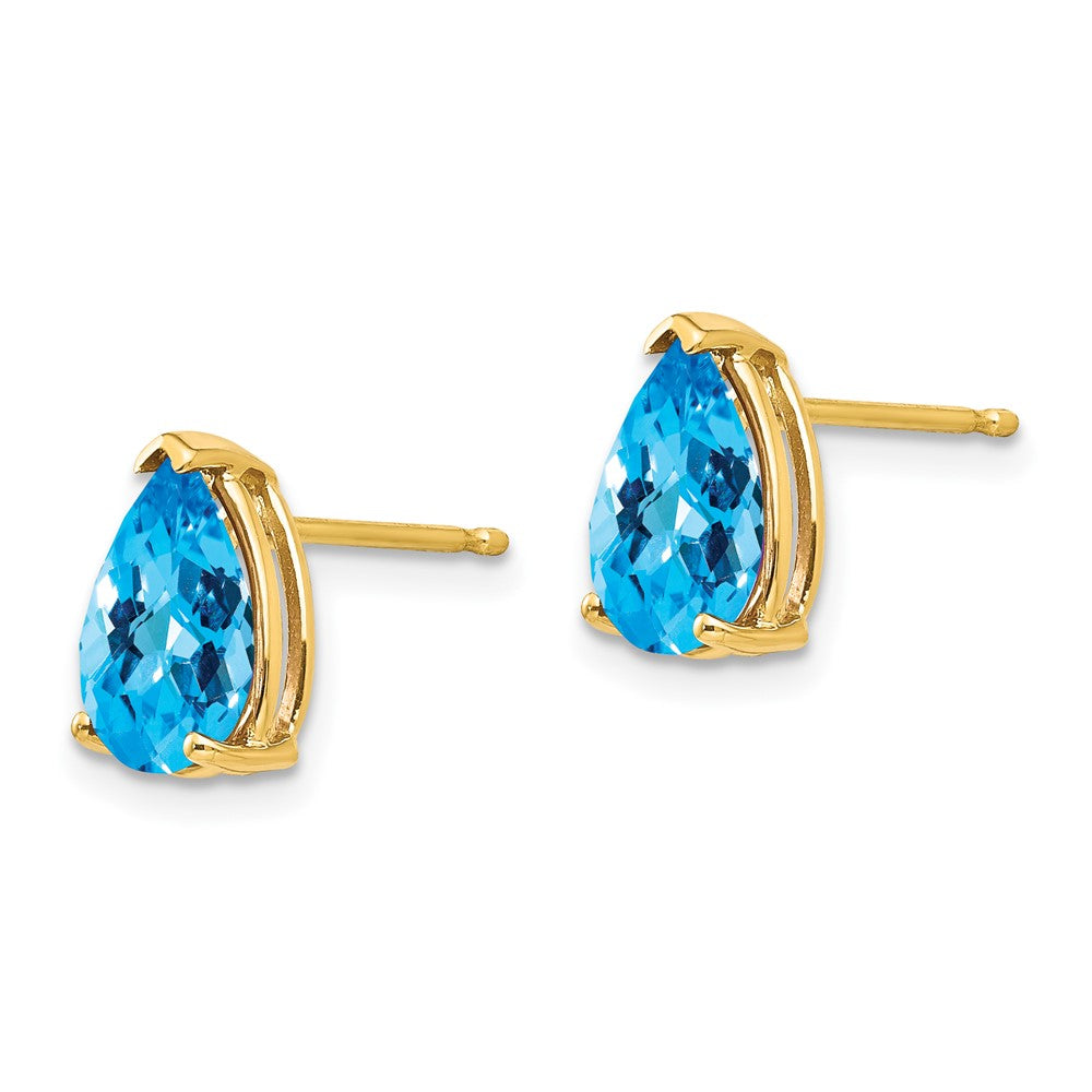 14K Gelbgold Ohrringe mit 9x6 mm Blautopas im Karo-Schliff, Birnenform