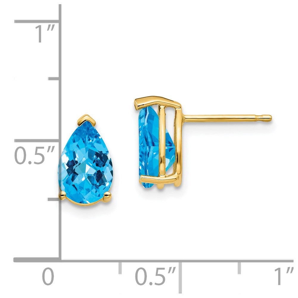 14K Gelbgold Ohrringe mit 9x6 mm Blautopas im Karo-Schliff, Birnenform