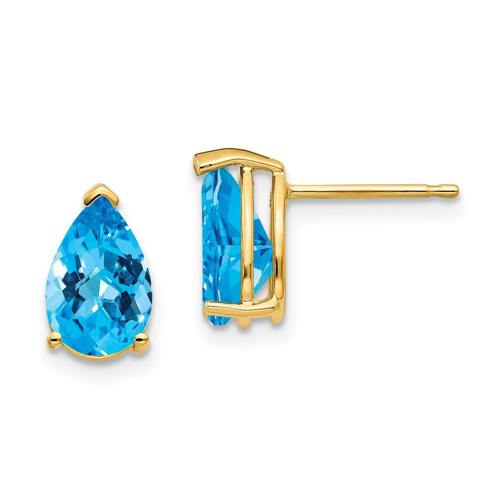 14K Gelbgold Ohrringe mit 9x6 mm Blautopas im Karo-Schliff, Birnenform