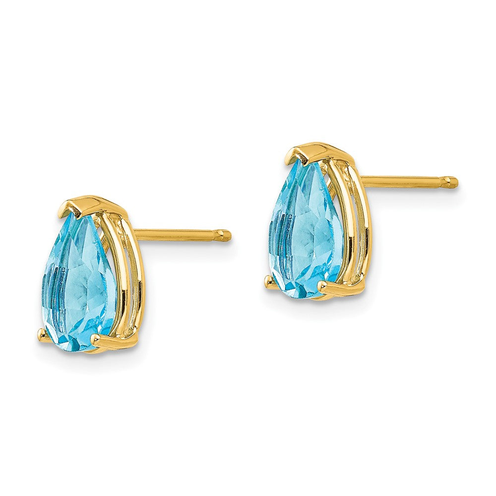 14K Gelbgold Ohrringe mit birnenförmigem blauem Topas, 9x6 mm
