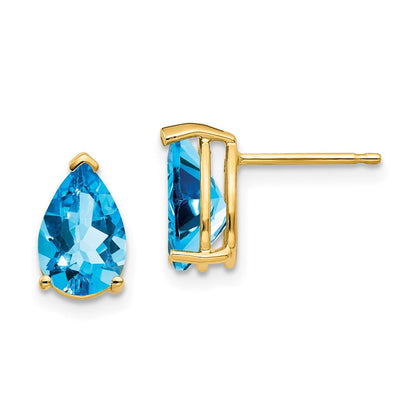 14K Gelbgold Ohrringe mit birnenförmigem blauem Topas, 9x6 mm