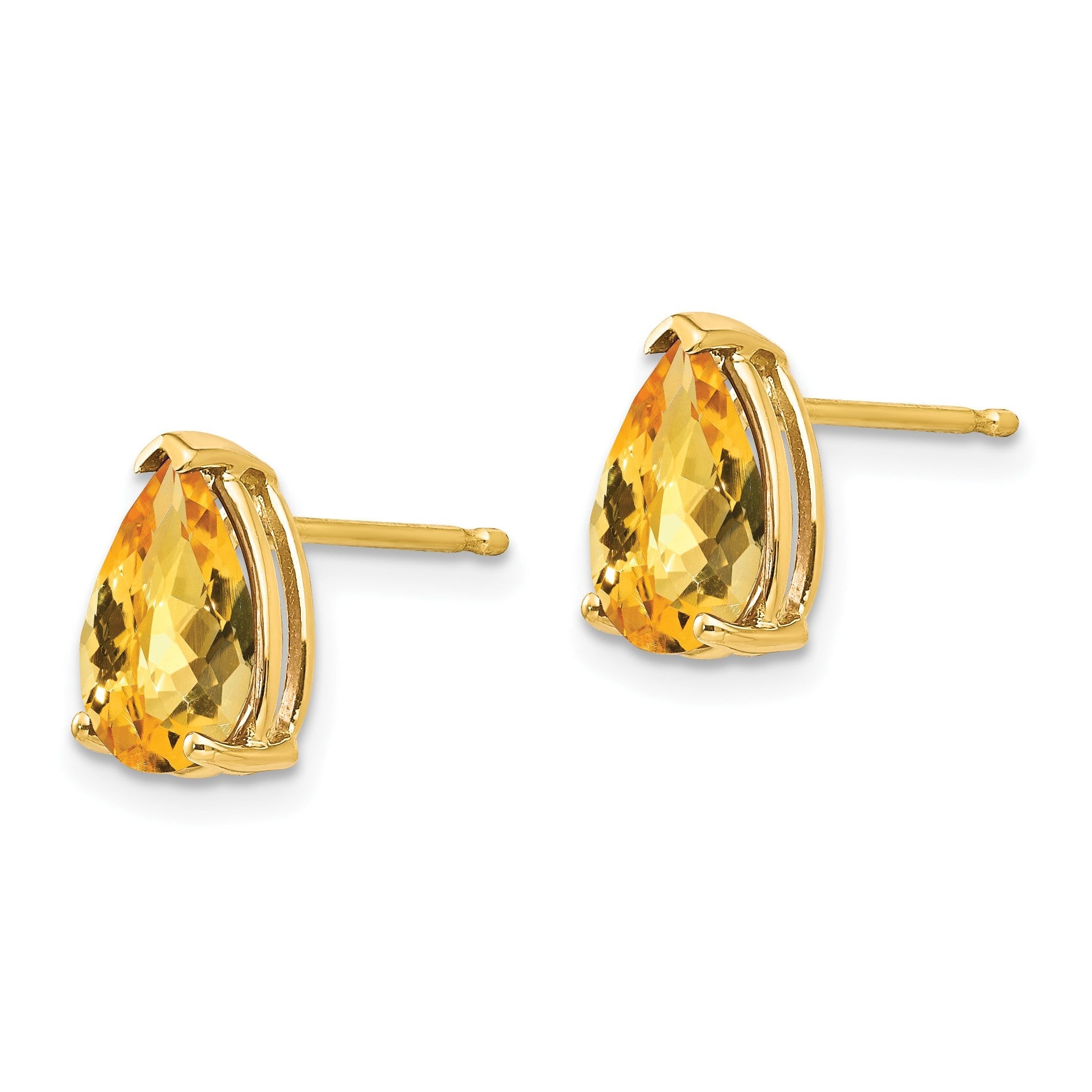 14K Gelbgold 9x6 mm Birnenschliff-Citrin-Ohrringe mit Schachbrettschliff