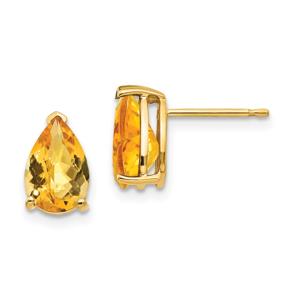 14K Gelbgold 9x6 mm Birnenschliff-Citrin-Ohrringe mit Schachbrettschliff