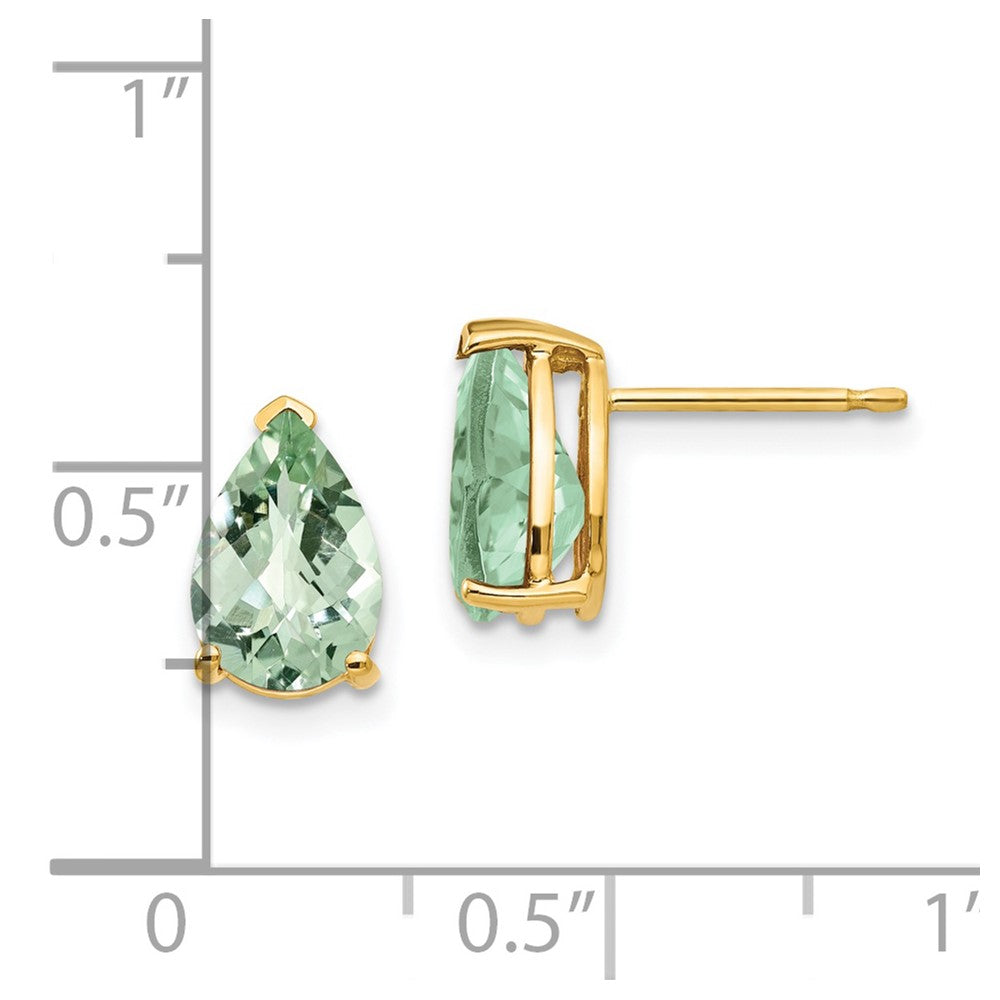 14K Gelbgold Ohrringe mit birnenförmigem Schachbrettschliff-Grünquarz, 9x6 mm