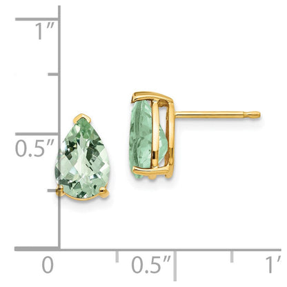 14K Gelbgold Ohrringe mit birnenförmigem Schachbrettschliff-Grünquarz, 9x6 mm