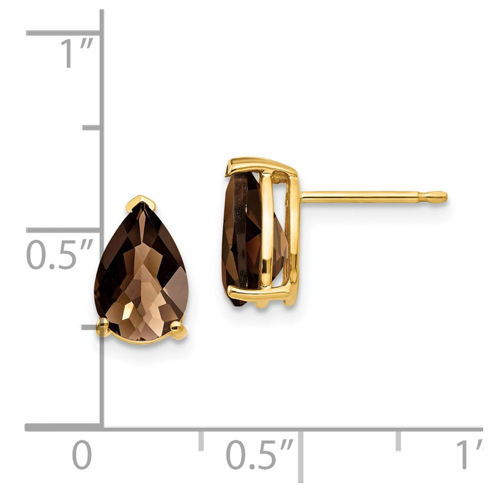14K Gelbgold Ohrringe mit 9x6 birnenförmigem Schachbrettschliff-Rauchquarz