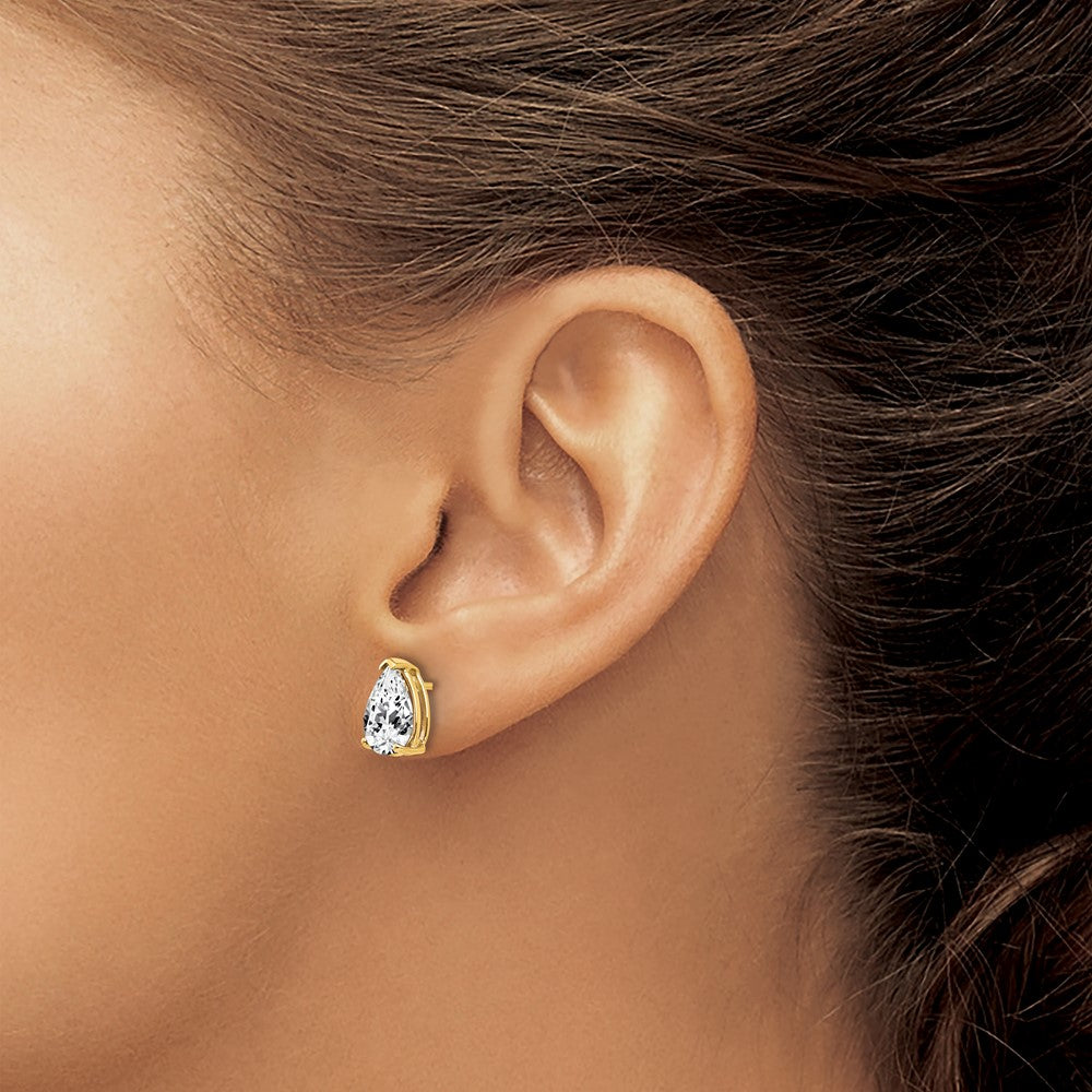 14K Gold Ohrringe mit Zirkonia, birnenförmig geschliffen, 9x6 mm