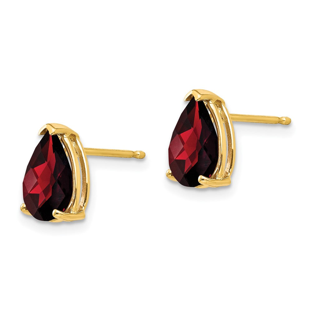 14K Gelbgold Ohrringe mit 9x6 mm Birnen-Granaten im Schachbrettschliff