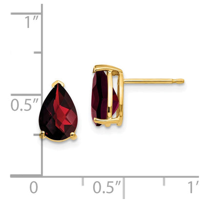 14K Gelbgold Ohrringe mit 9x6 mm Birnen-Granaten im Schachbrettschliff