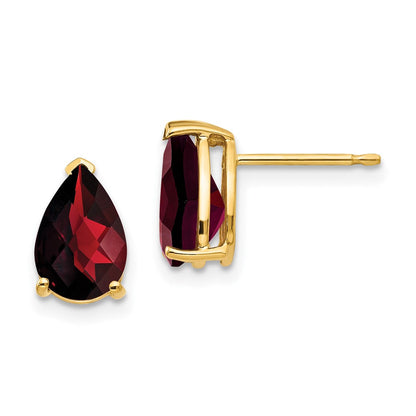 14K Gelbgold Ohrringe mit 9x6 mm Birnen-Granaten im Schachbrettschliff