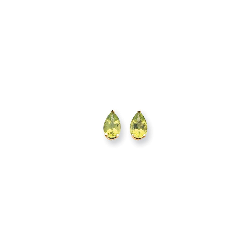 14K Gelbgold Ohrringe mit birnenförmigem Peridot, 9x6 mm